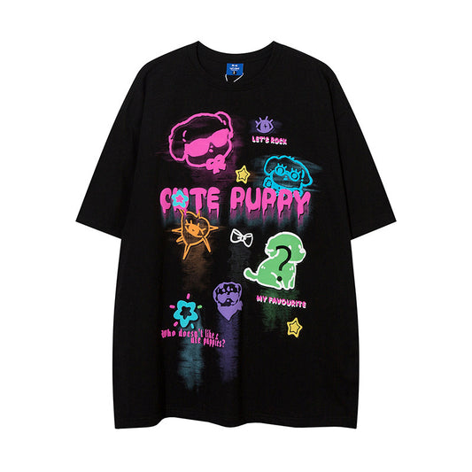 Graffiti Cartoon Printed Loose T-shirt Men - Stacey's Selections