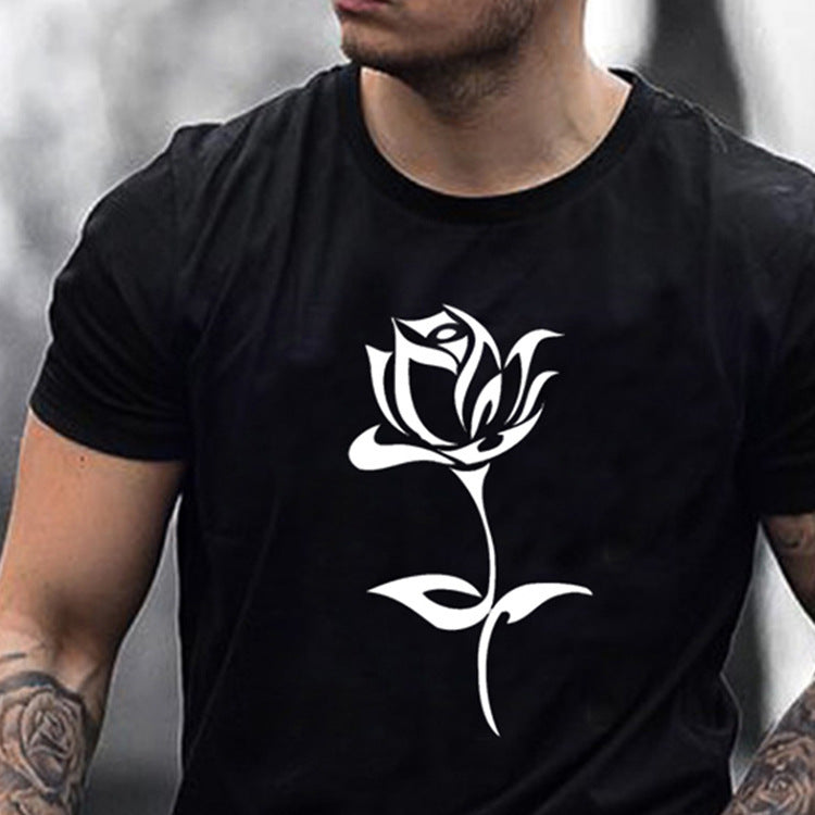 European And American Fashion Brand Men S Rose Print T Shirt - Stacey's Selections