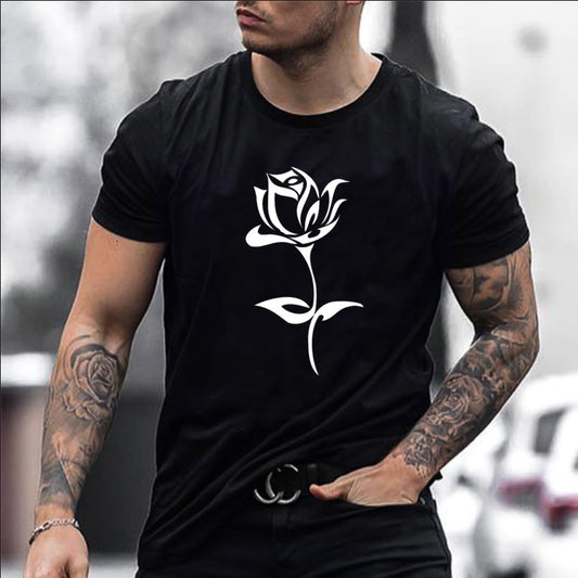 European And American Fashion Brand Men S Rose Print T Shirt - Stacey's Selections