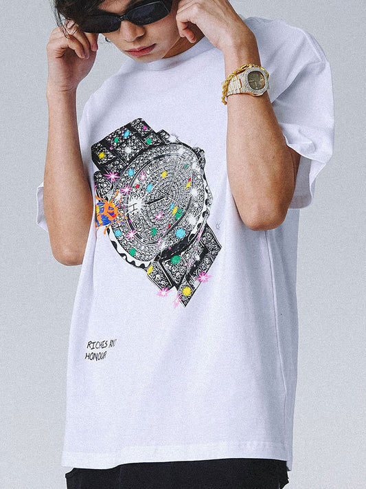 Watch Print Short-sleeved T-shirt Men - Stacey's Selections