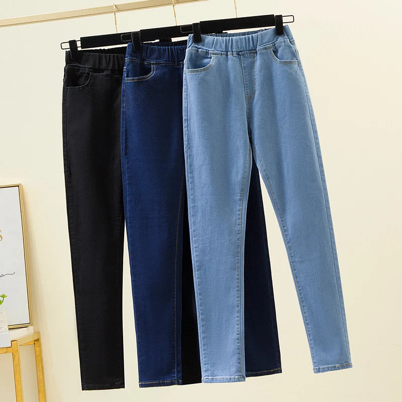 New Elastic waist Woman Vintage Boyfriend Jeans Slim Was Thin Clothes S-6XL Full Length Mom Denim Trousers Vaqueros Mujer