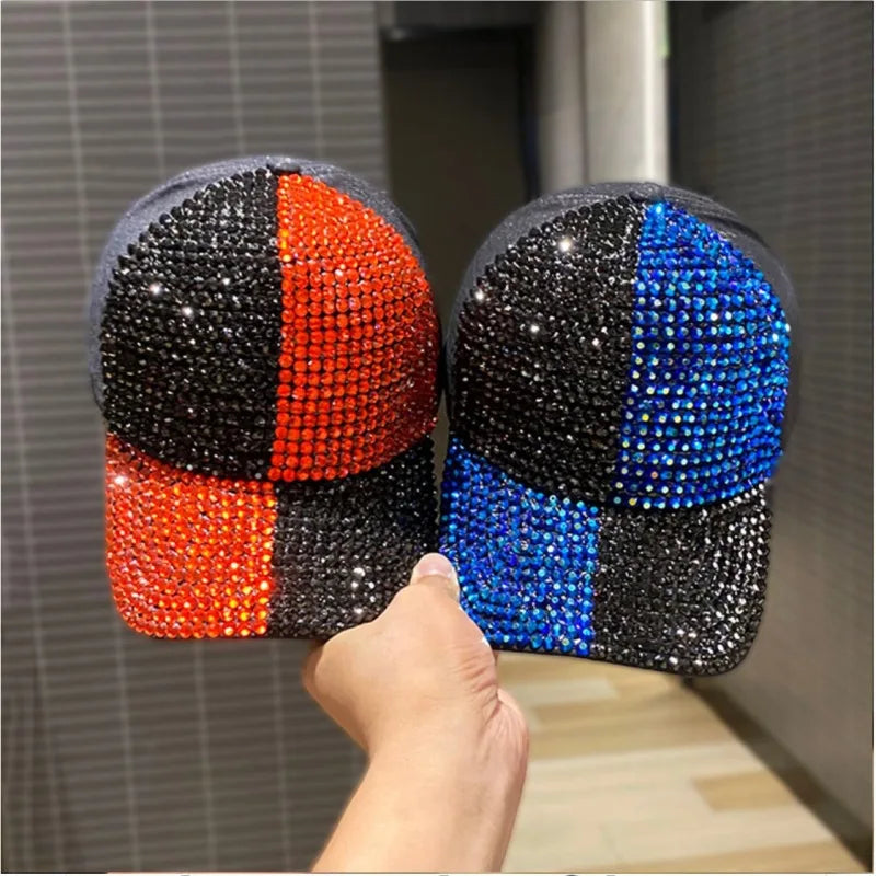 New two-color splicing diamond-studded cap for men and women shining rhinestones fashion shopping sunblock baseball cap