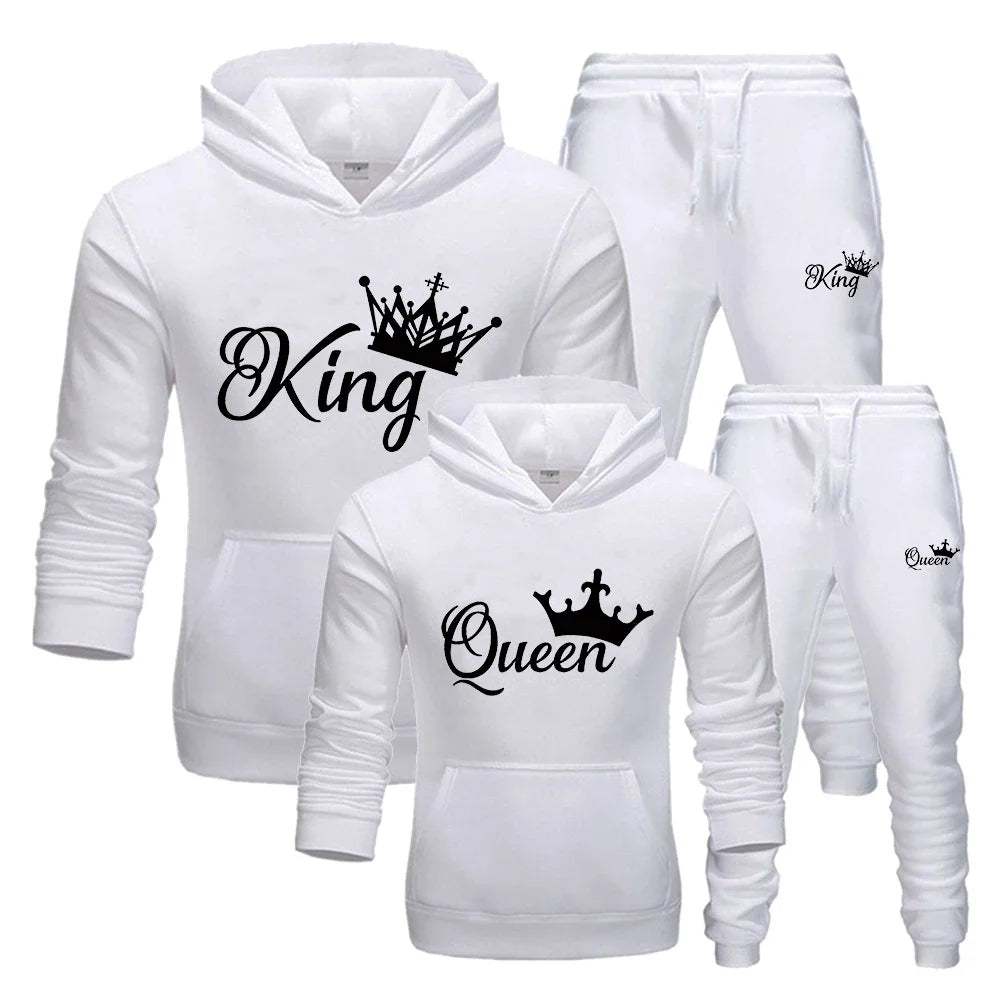 Fashion Spring Autumn Sweatsuits for Men Women Sportwear Set King or Queen Printed Couple Suits 2PCS Hoodie and Pants S-4XL