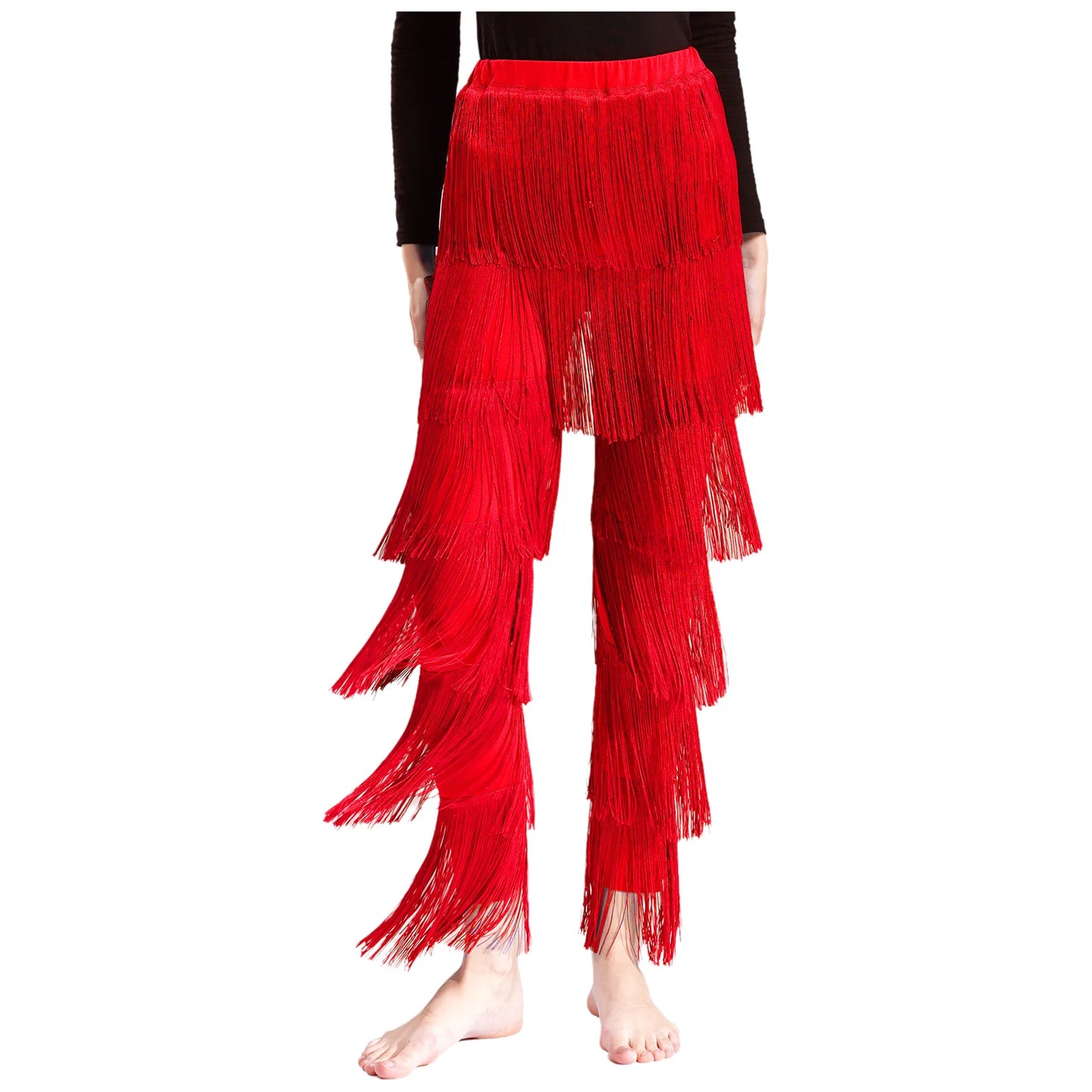 Women Latin Dance Performance Costume New Fringed Trousers Full Bodysuit Jumpsuit Ballroom Tassel Tango Cha-Cha Samba Clothes