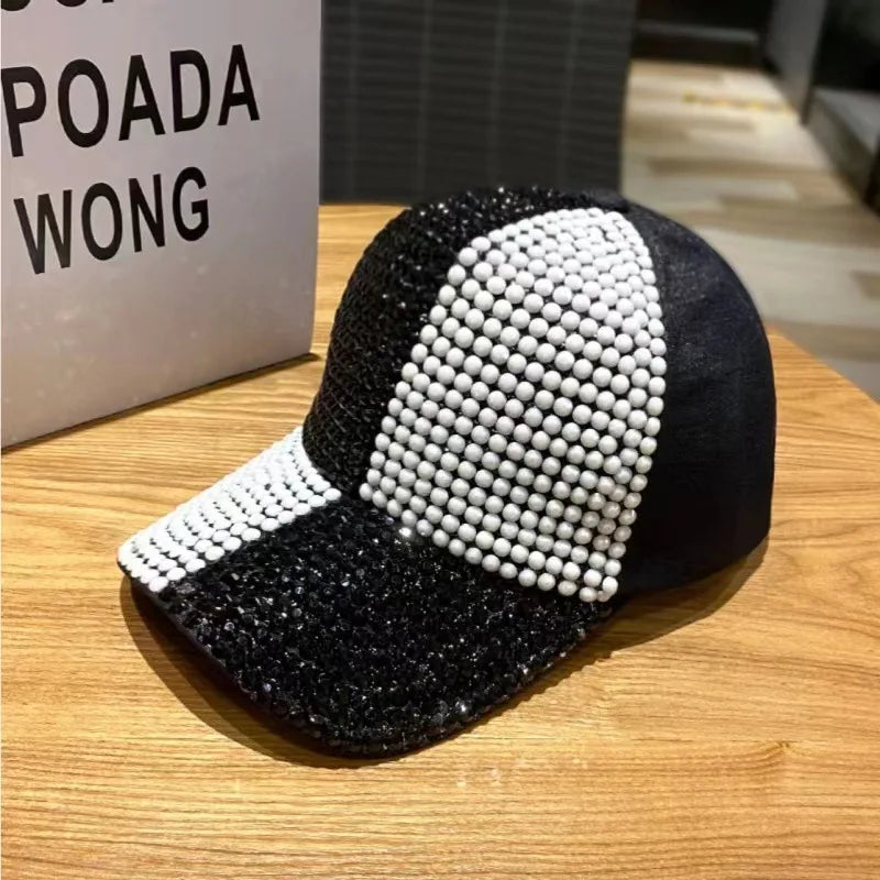 New two-color splicing diamond-studded cap for men and women shining rhinestones fashion shopping sunblock baseball cap