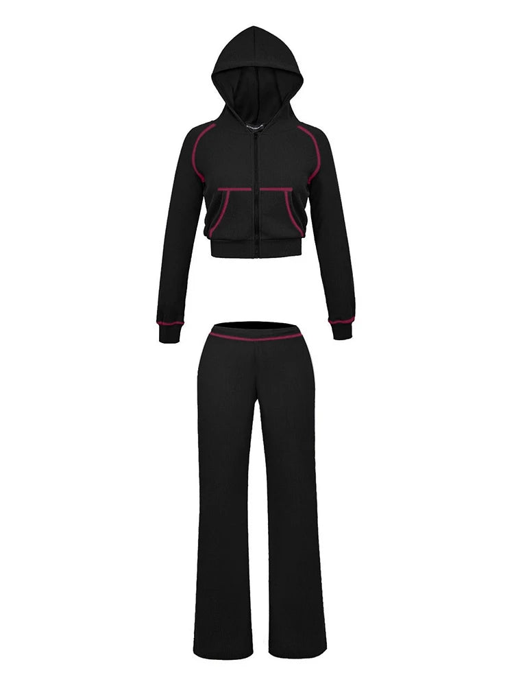 LW Women's 2 Piece Outfits Autumn Winter Sweatsuit Long Sleeve Hoodies Jacket Tops Casual Sweatpants Tracksuit Set Women