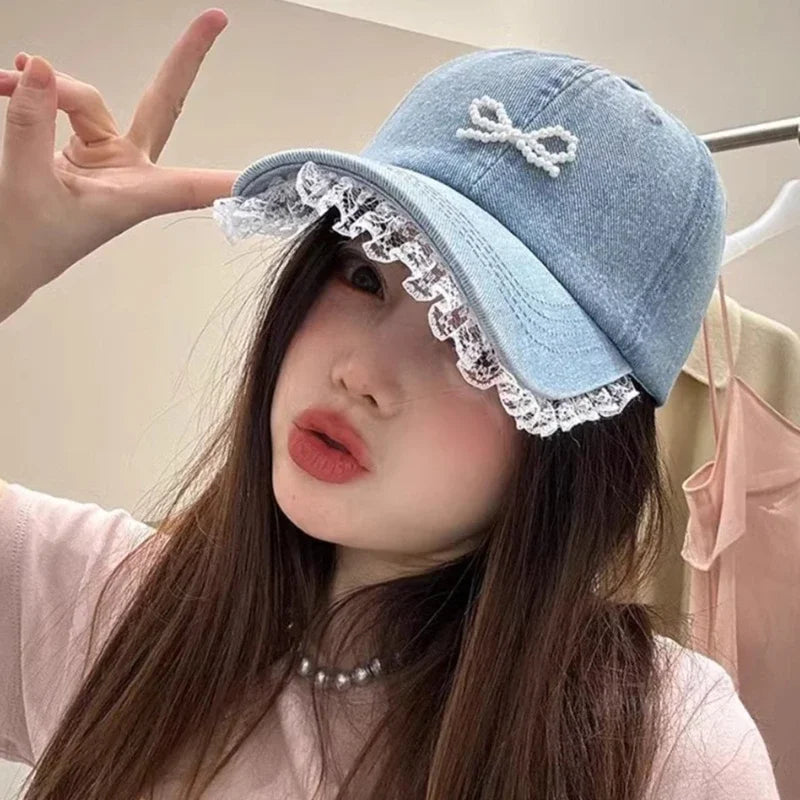 Fashion Baseball Hat Hat for Girls Women Studded Bow Casual Hat for Sports Gym Mountain Camping Outdoor Activity