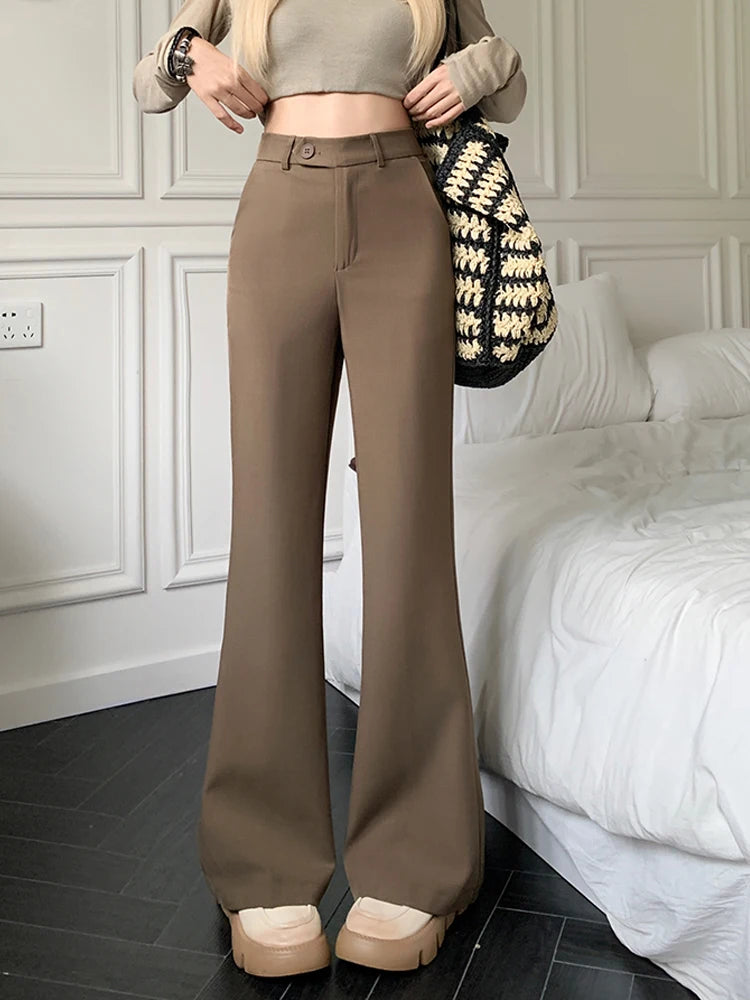 New Solid Black Woman Pants High Waisted Streetwear Casual Flare Pants Women Clothes Full Length Long Straight Trousers Women