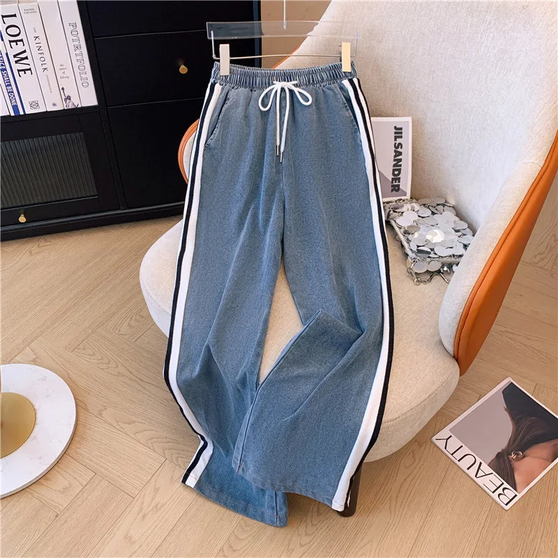 2025 Summer New Stitched Zipper T-shirt top Female Set Elegant Women's Jeans Casual Blouse Two Piece Set Ladies Tracksuits big