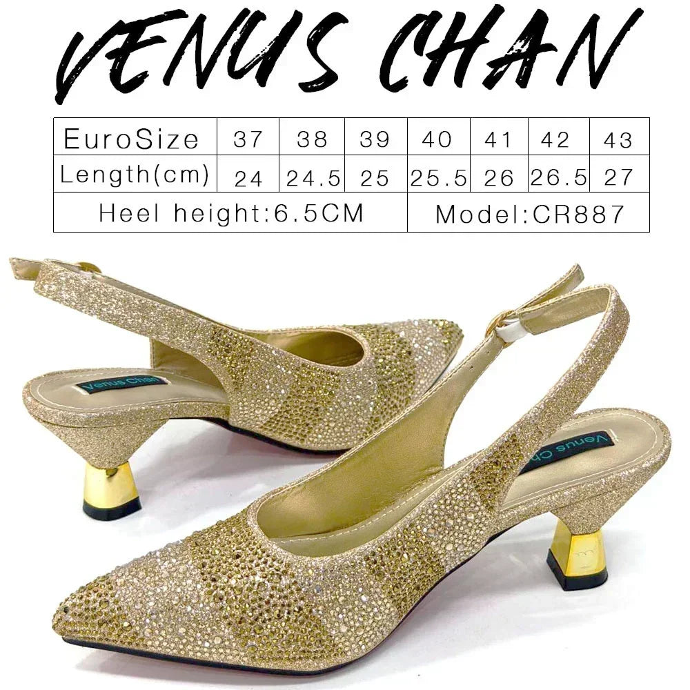 Venus Chan Fashionable Party Shoes and Bags Nigerian Women’s Party Suit Medium Heel Pointed Toe Women’s Shoes and Same Color Bag