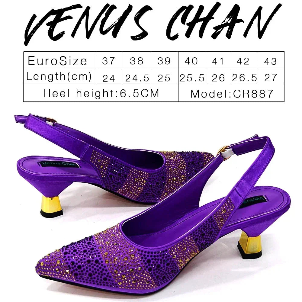 Venus Chan Fashionable Party Shoes and Bags Nigerian Women’s Party Suit Medium Heel Pointed Toe Women’s Shoes and Same Color Bag