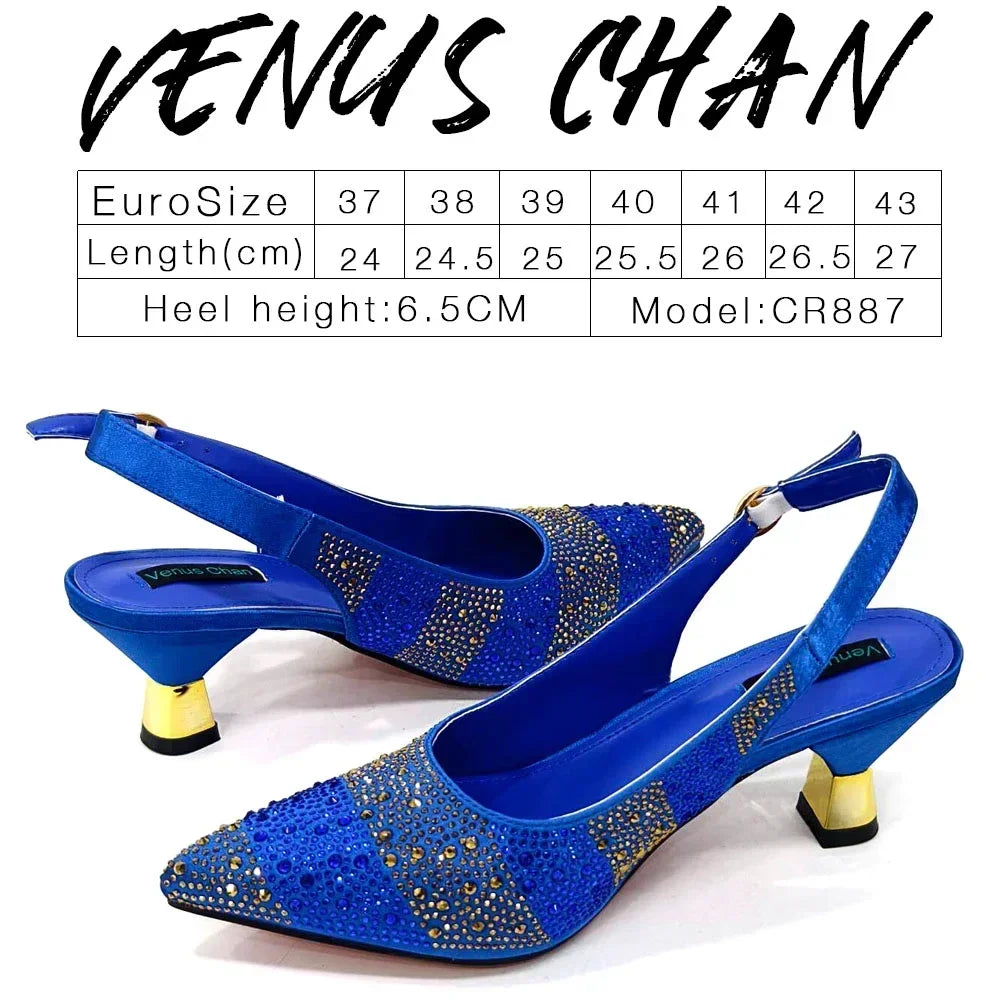 Venus Chan Fashionable Party Shoes and Bags Nigerian Women’s Party Suit Medium Heel Pointed Toe Women’s Shoes and Same Color Bag