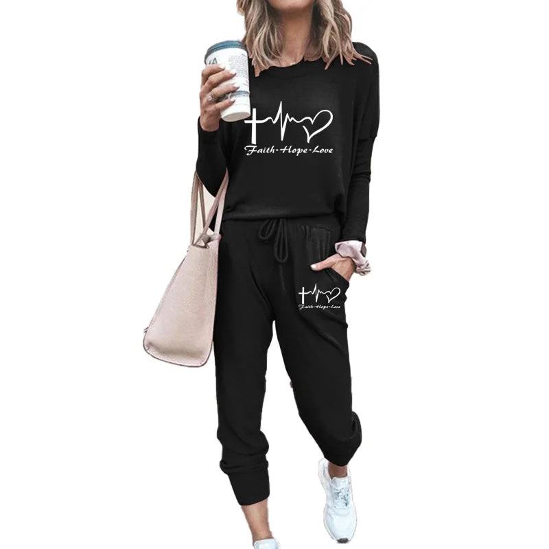 Women Casual Tracksuits 2 Pieces Sports Outfits Long Sleeve Tops Slim Fit Long Pants Sweatsuits Jogging Suit S-2XL