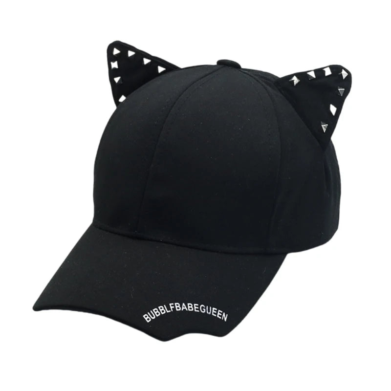 New Fashion Cats Ear Hat Rivet Studded Baseball Hat for Adult Unisex All Matching Punk Hat for Party and Casual Wear