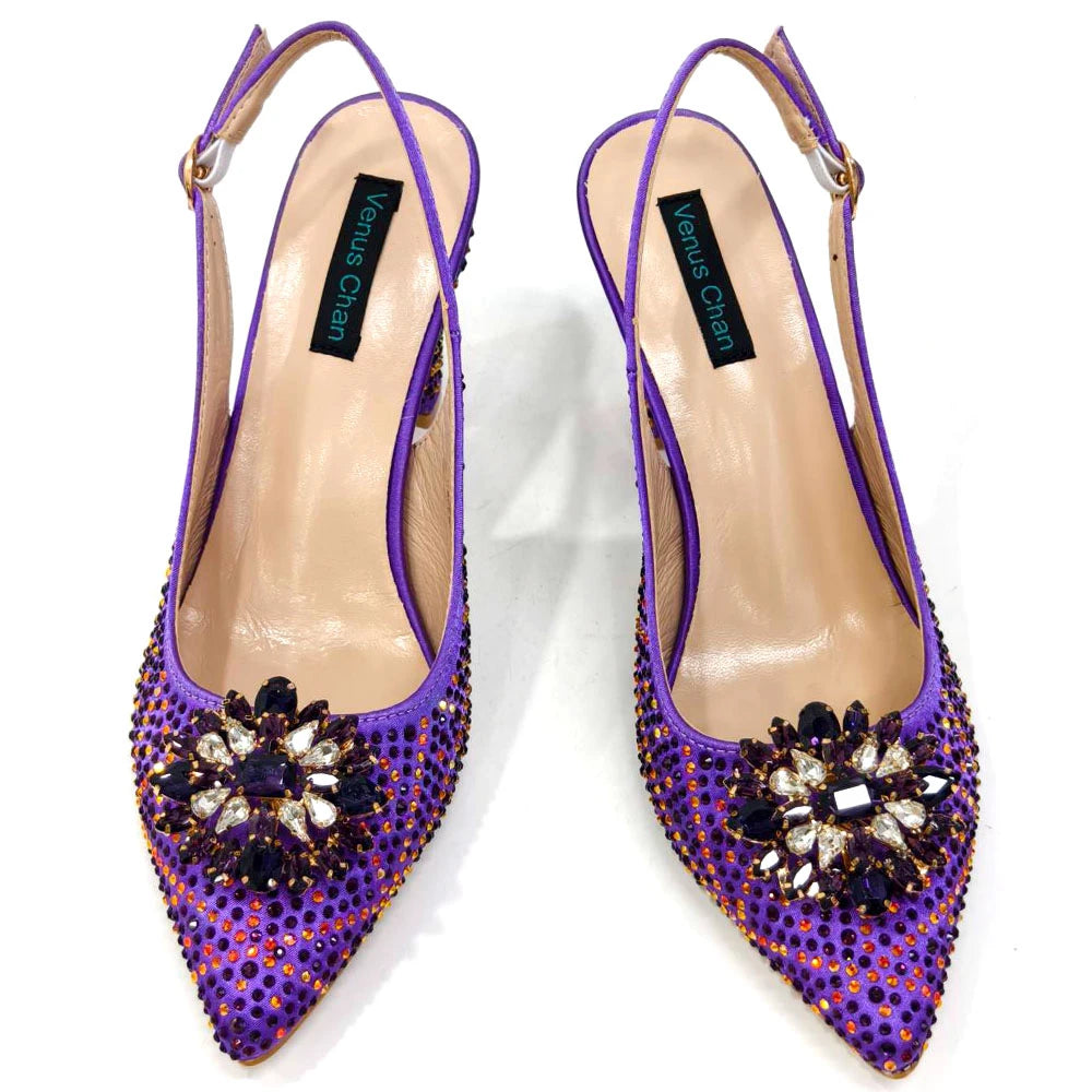 Venus Chan Nigerian Women Heel Party Ladies Italian Design Shoes And Bag Set Decorated with Rhinestone Handbag Wedding Party