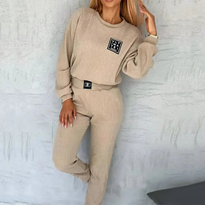 Women’s Corduroy Jogger Sweatsuit Set Ladies' Solid Color Pullover Tops And Sweatpants Tracksuit Outfits Set