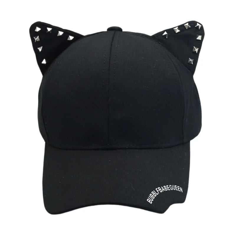 New Fashion Cats Ear Hat Rivet Studded Baseball Hat for Adult Unisex All Matching Punk Hat for Party and Casual Wear