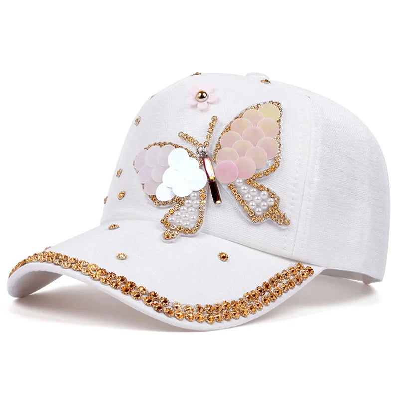 American Style Butterfly Dragonfly Fashion Ethos All-in-One Cap With Diamond-Studded Denim Adult Baseball Cap