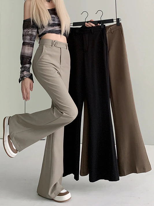 New Solid Black Woman Pants High Waisted Streetwear Casual Flare Pants Women Clothes Full Length Long Straight Trousers Women