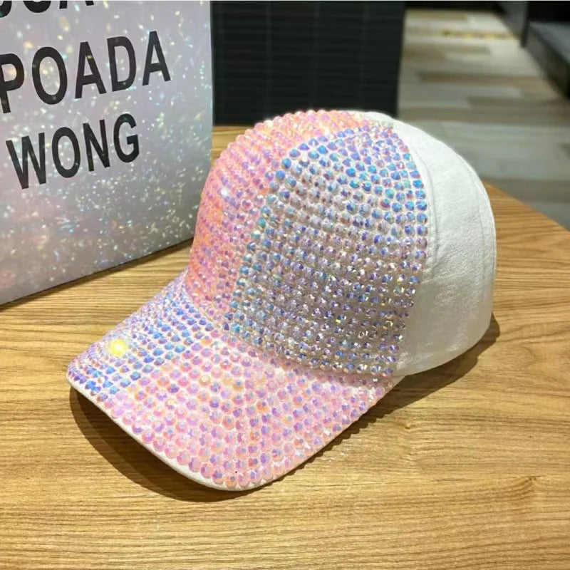 New two-color splicing diamond-studded cap for men and women shining rhinestones fashion shopping sunblock baseball cap