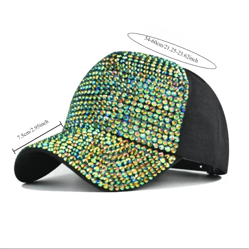 Women's fashionable diamond studded summer baseball cap, trendy for outings, sun shading and sun protection