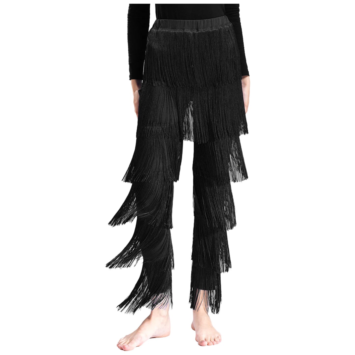 Women Latin Dance Performance Costume New Fringed Trousers Full Bodysuit Jumpsuit Ballroom Tassel Tango Cha-Cha Samba Clothes