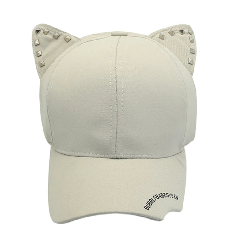 New Fashion Cats Ear Hat Rivet Studded Baseball Hat for Adult Unisex All Matching Punk Hat for Party and Casual Wear