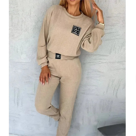 Women’s Corduroy 2-piece Set Jogger Sweatsuit Set Fashion Ladies Solid Pullover Tops And Sweatpants Tracksuit Outfits Casual Set