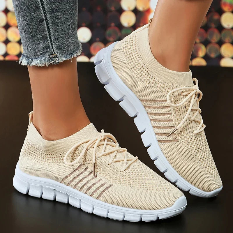 Mesh Breathable Soft Sole Sneakers Women Lightweight Non-Slip Running Walking Shoes Woman Spring Casual Lace Up Flats Shoes