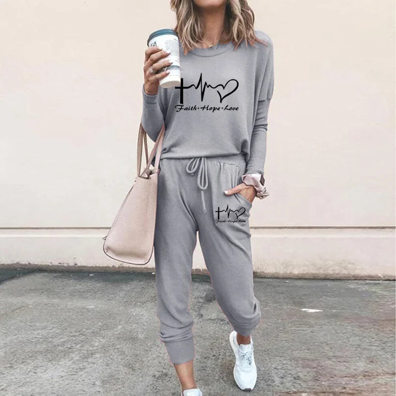 Women Casual Tracksuits 2 Pieces Sports Outfits Long Sleeve Tops Slim Fit Long Pants Sweatsuits Jogging Suit S-2XL