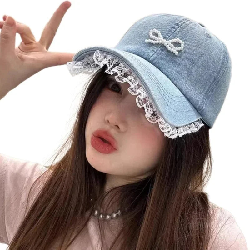 Fashion Baseball Hat Hat for Girls Women Studded Bow Casual Hat for Sports Gym Mountain Camping Outdoor Activity