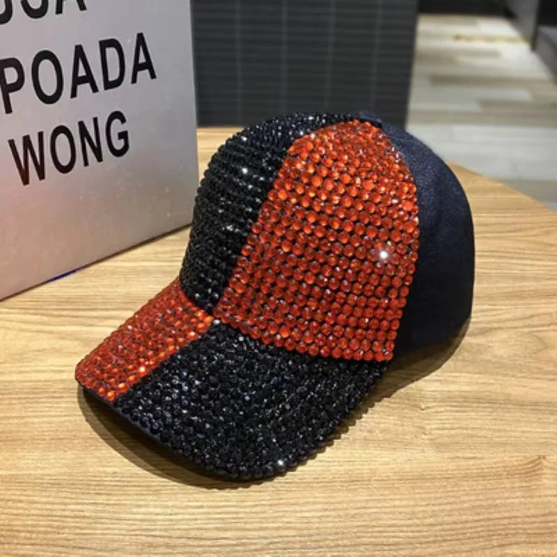 New two-color splicing diamond-studded cap for men and women shining rhinestones fashion shopping sunblock baseball cap