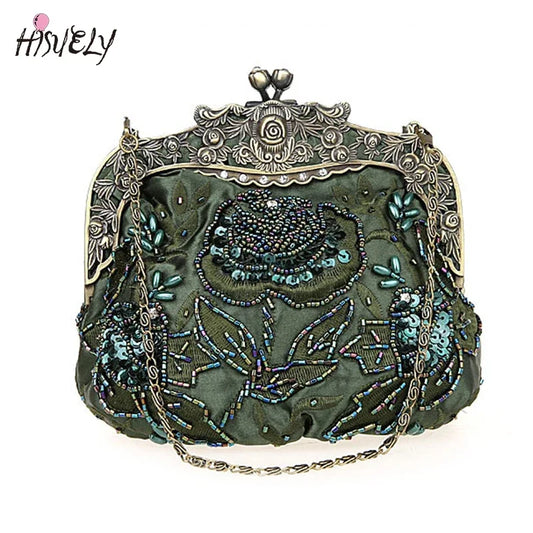 2025 New Vintage Beaded Evening Bag Embroidered Bag Diamond Sequined Clutch Hand Bag Bride Bag