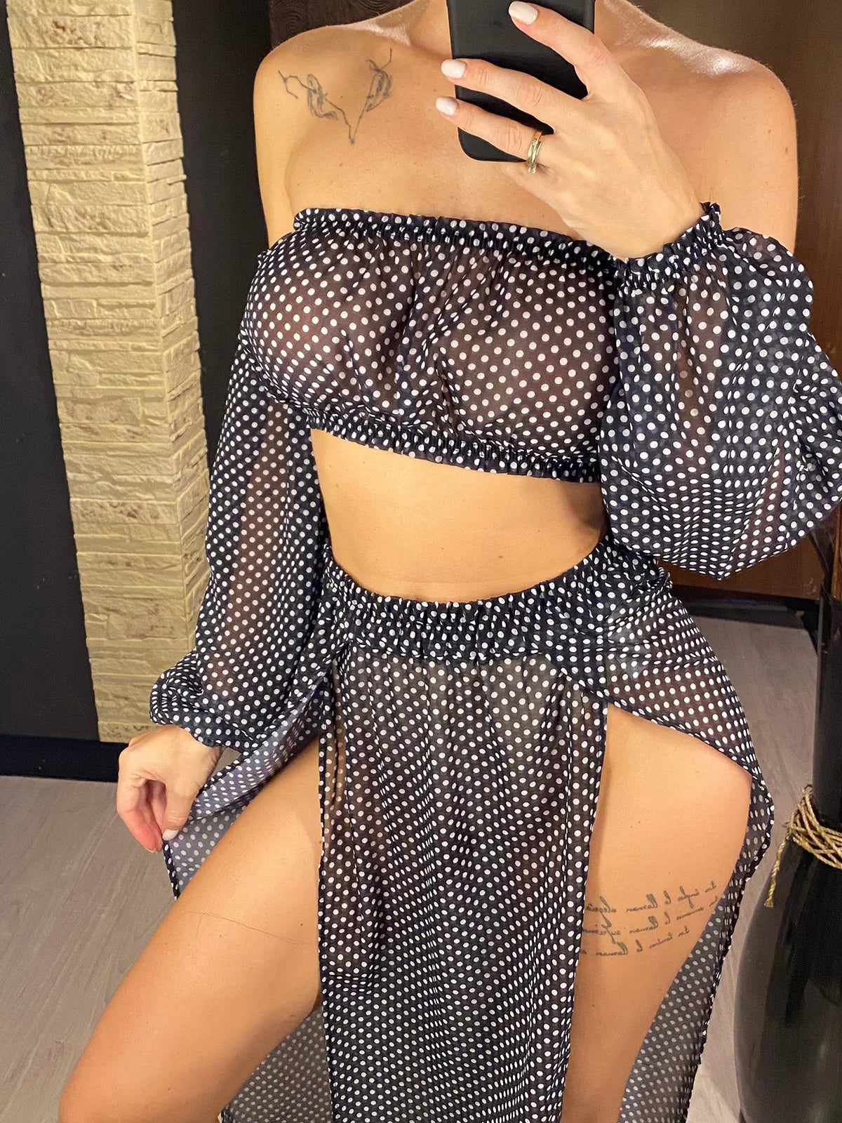 2025 Leopard Off Shoulder Long Sleeve 2 Pieces Set Beach Cover Up Cover-ups Beach Dress Beach Wear Beachwear Female Women V3728