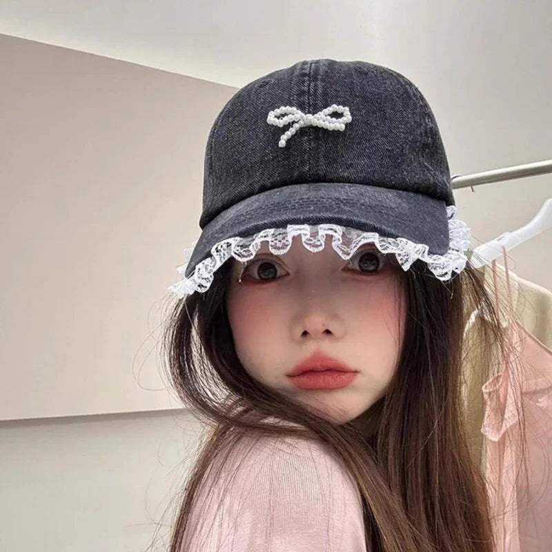 Fashion Baseball Hat Hat for Girls Women Studded Bow Casual Hat for Sports Gym Mountain Camping Outdoor Activity