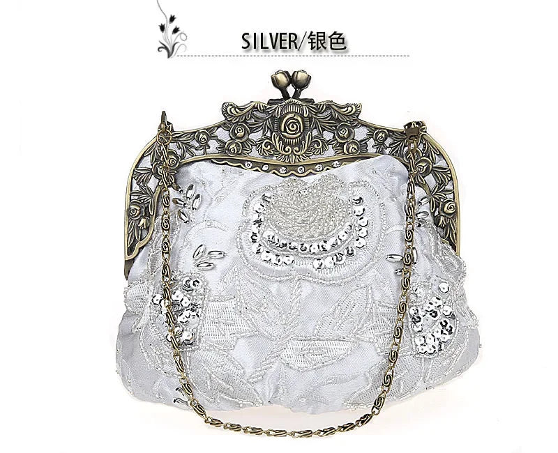 2025 New Vintage Beaded Evening Bag Embroidered Bag Diamond Sequined Clutch Hand Bag Bride Bag