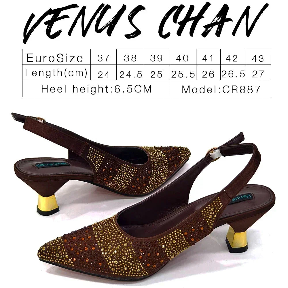 Venus Chan Fashionable Party Shoes and Bags Nigerian Women’s Party Suit Medium Heel Pointed Toe Women’s Shoes and Same Color Bag