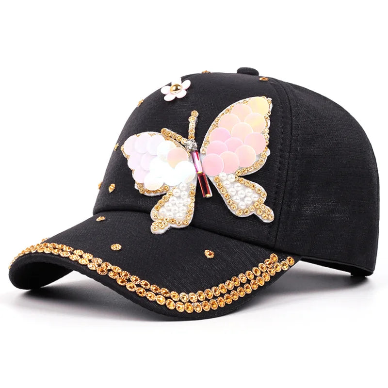 American Style Butterfly Dragonfly Fashion Ethos All-in-One Cap With Diamond-Studded Denim Adult Baseball Cap