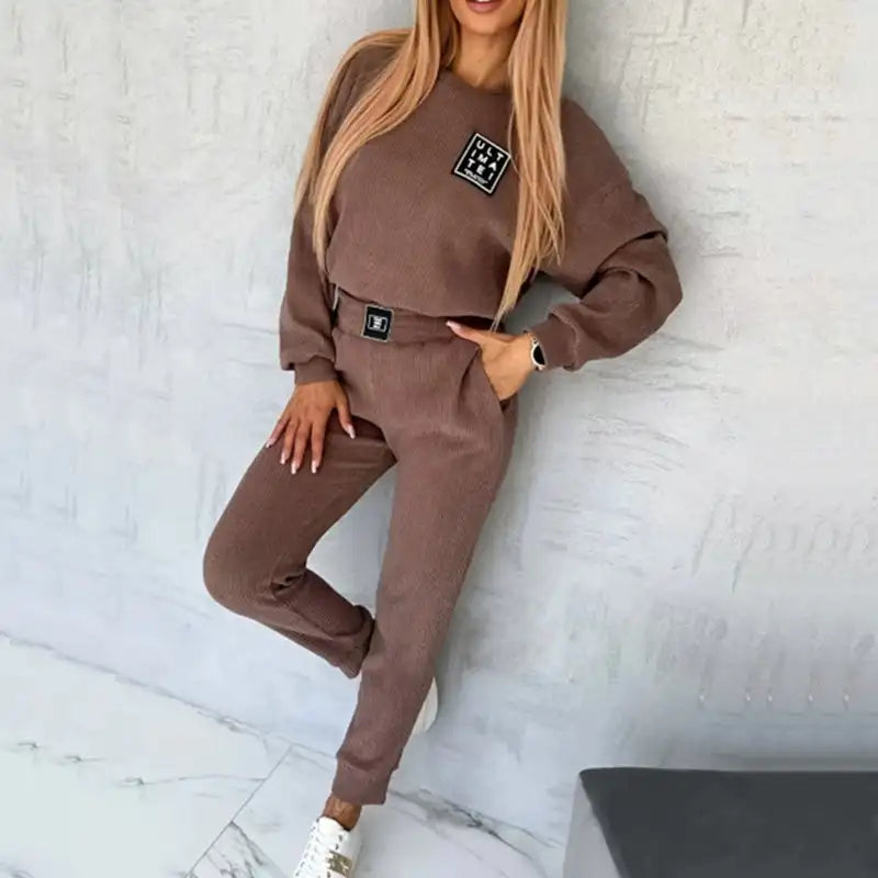 Women’s Corduroy Jogger Sweatsuit Set Ladies' Solid Color Pullover Tops And Sweatpants Tracksuit Outfits Set