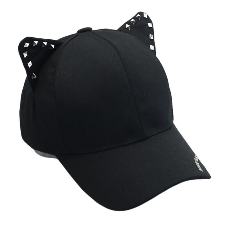 New Fashion Cats Ear Hat Rivet Studded Baseball Hat for Adult Unisex All Matching Punk Hat for Party and Casual Wear