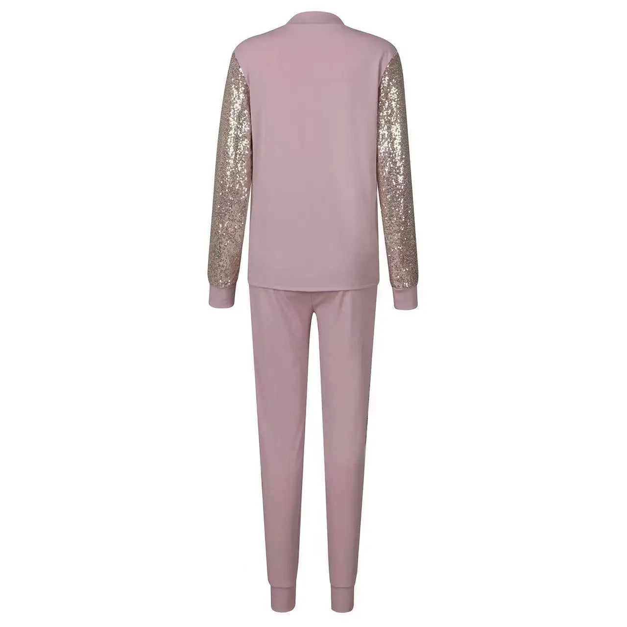 Fashion Love Sequin Suit Spring New Sports Suit Casual Half Turtleneck Long Sleeve Pullover Top Lace Up Long Pants 2 Piece Set