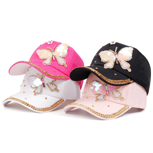 American Style Butterfly Dragonfly Fashion Ethos All-in-One Cap With Diamond-Studded Denim Adult Baseball Cap