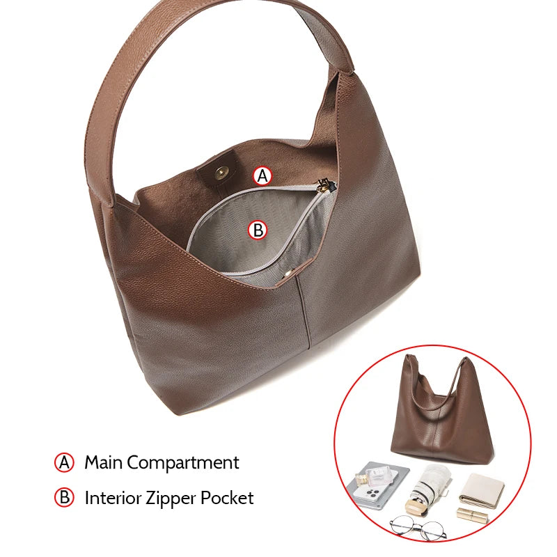 FOXER 2025 Fashion Split Leather Handbag Women Underarm Bag Tote Spring-Summer Lady Large Casual Hobo Shoulder Bag Pefect Gift