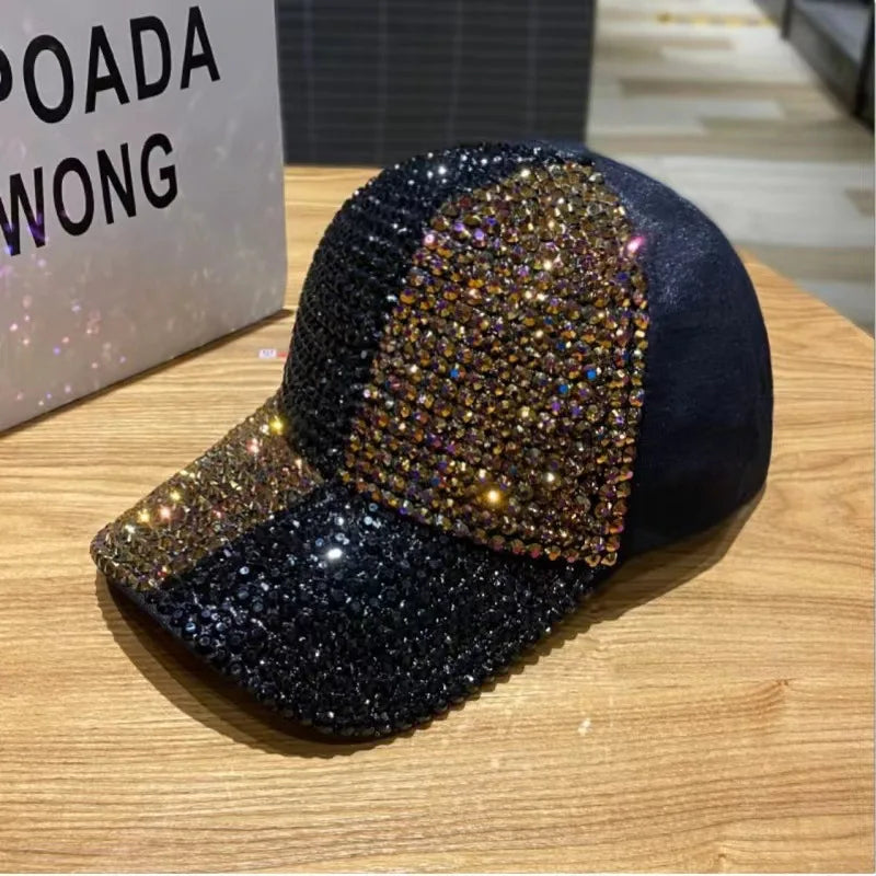 New two-color splicing diamond-studded cap for men and women shining rhinestones fashion shopping sunblock baseball cap