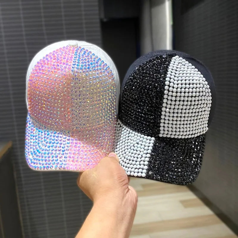 New two-color splicing diamond-studded cap for men and women shining rhinestones fashion shopping sunblock baseball cap