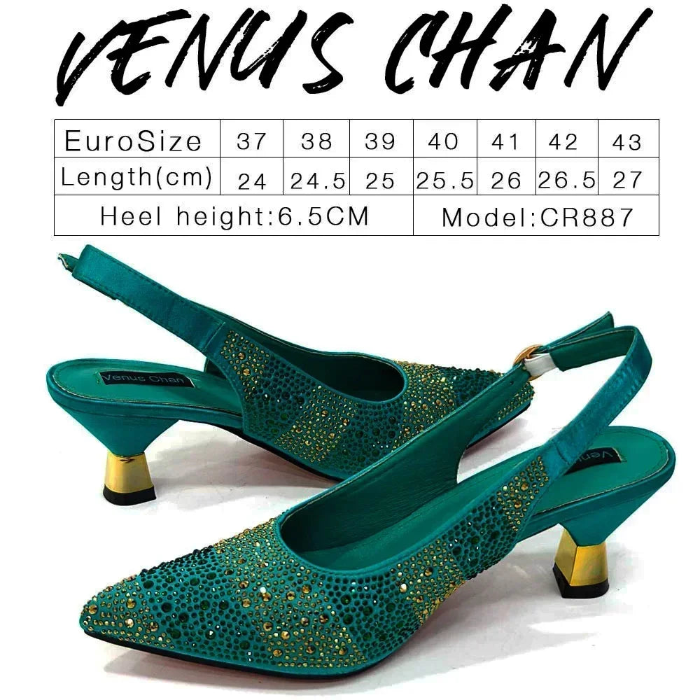 Venus Chan Fashionable Party Shoes and Bags Nigerian Women’s Party Suit Medium Heel Pointed Toe Women’s Shoes and Same Color Bag