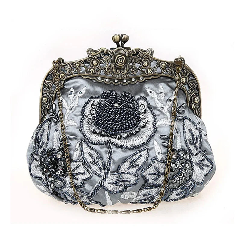 2025 New Vintage Beaded Evening Bag Embroidered Bag Diamond Sequined Clutch Hand Bag Bride Bag