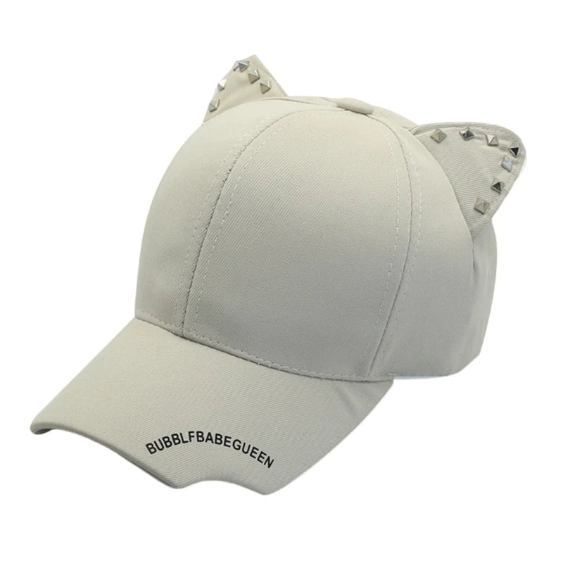 New Fashion Cats Ear Hat Rivet Studded Baseball Hat for Adult Unisex All Matching Punk Hat for Party and Casual Wear