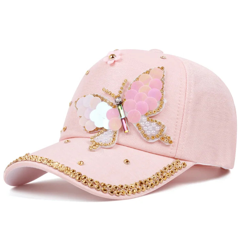 American Style Butterfly Dragonfly Fashion Ethos All-in-One Cap With Diamond-Studded Denim Adult Baseball Cap