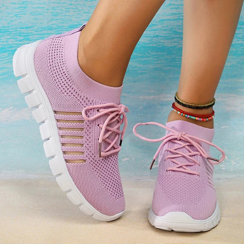 Mesh Breathable Soft Sole Sneakers Women Lightweight Non-Slip Running Walking Shoes Woman Spring Casual Lace Up Flats Shoes